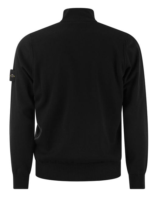 Stone Island Black Cotton Cardigan With Zip for men
