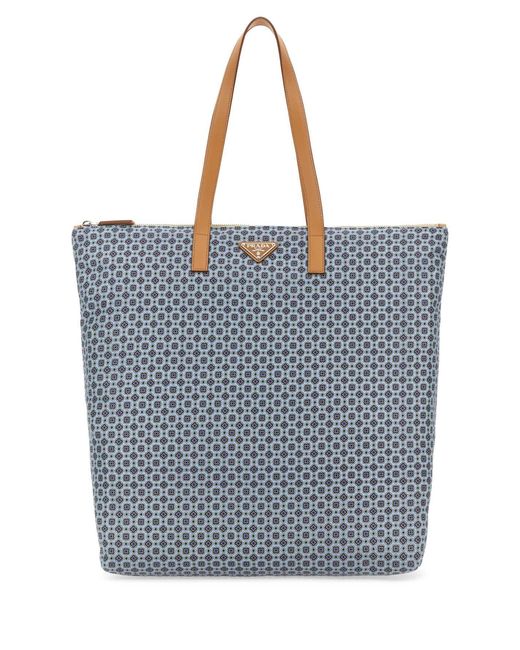 Prada Blue Printed Re-Nylon Shopping Bag