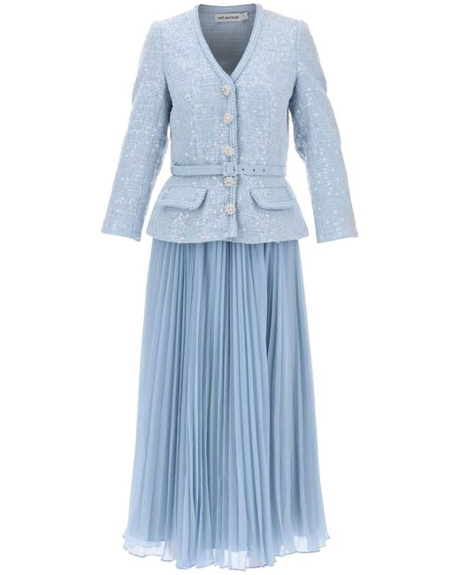 Self-Portrait Self Portrait Midi Dress With Pleated Skirt in Blue | Lyst  Canada