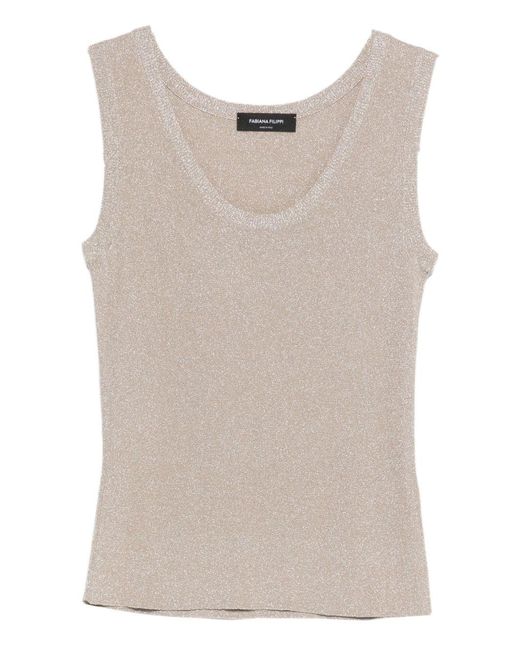 Fabiana Filippi Natural Ivory Scoop Neck Top