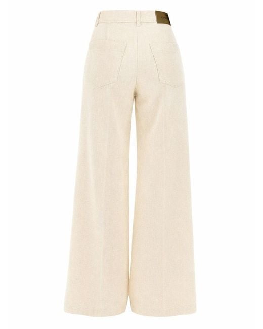 Aspesi Natural High-Waisted Wide-Leg Pants With Belt Loops And Seam Details