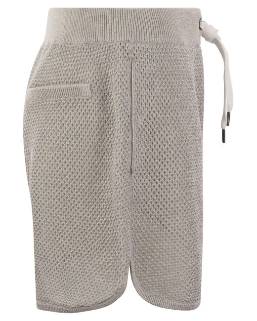 Pantalones cortos de algodón neto espumoso Brunello Cucinelli de color Gray