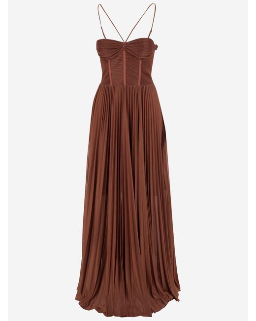 Pinko Brown Long Dress With Plisse'