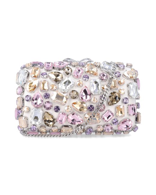Self-Portrait White Multi Crystal Embellished Clutch