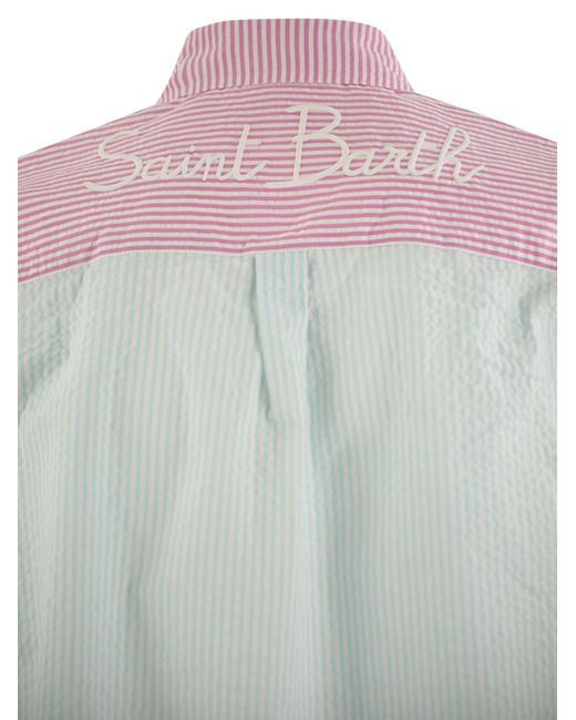 Mc2 Saint Barth White Brigitte -Hemd mit gestreiftem Muster