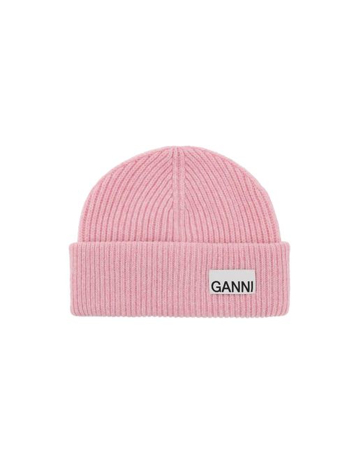Ganni Beanie Hat Met Logo -label in het Pink