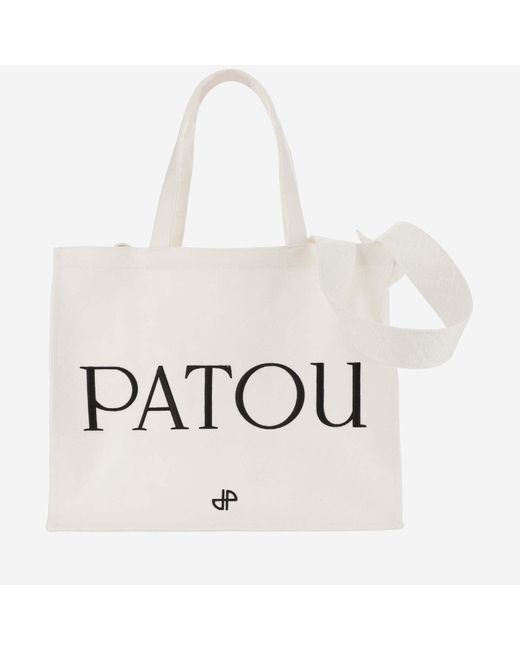 Patou White Large Cotton Canvas Tote Bag