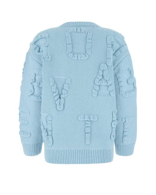 Bottega Veneta Blue Light Stretch Wool Blend Shetland Alphabet Oversize Sweater