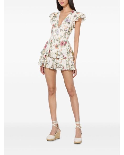 Alice + Olivia Alice + Olivia Kessie Cotton Jumpsuit in het White