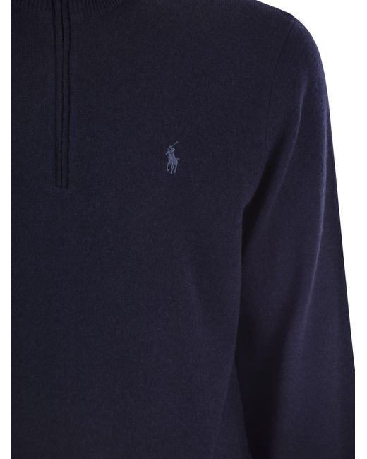 Polo Ralph Lauren Blue Wool Pullover mit halben Reißverschluss