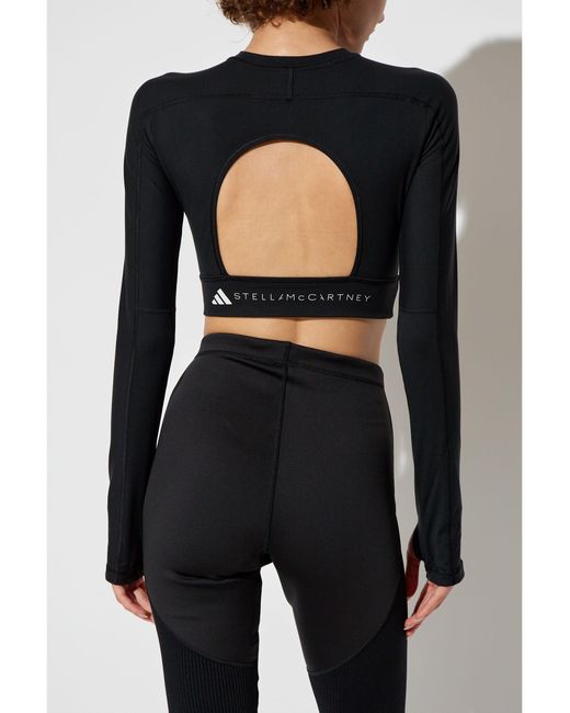 Adidas By Stella McCartney Black Logo Long-Sleeve Cropped T-Shirt for men