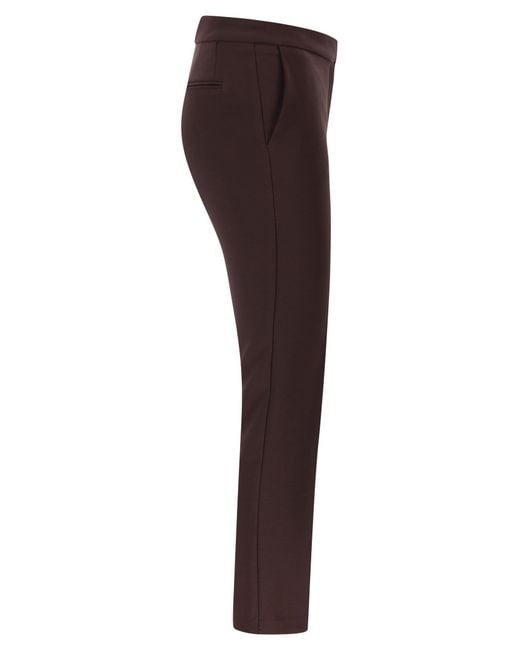 Elisabetta Franchi Brown Lightweight Crepe Trousers With Charm Logo