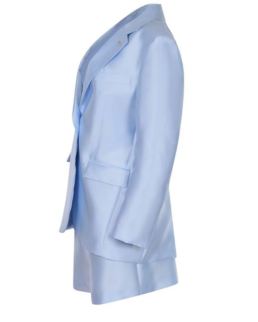 Manuel Ritz Blue Tailored Suit Made Of Satin