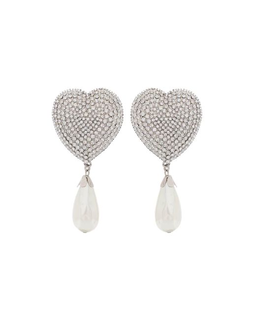 Alessandra Rich Heart Crystal -oorbellen Met Parels in het White