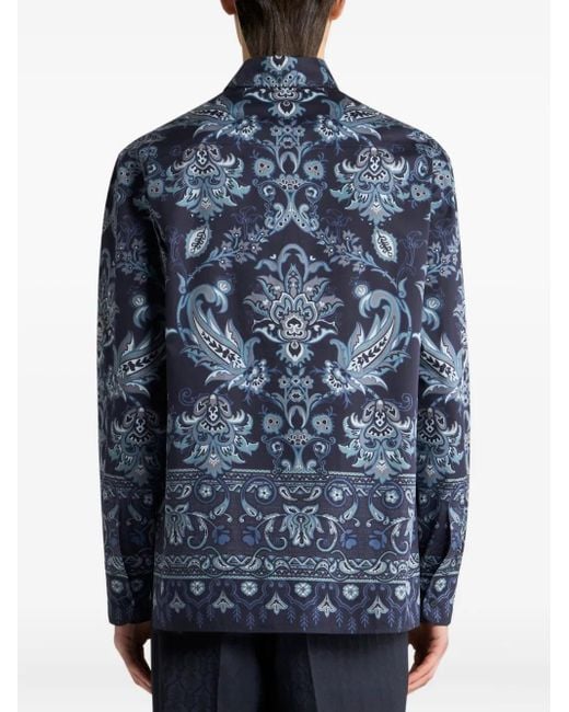 Etro Paisley Print Katoenen Shirt in het Blue voor heren