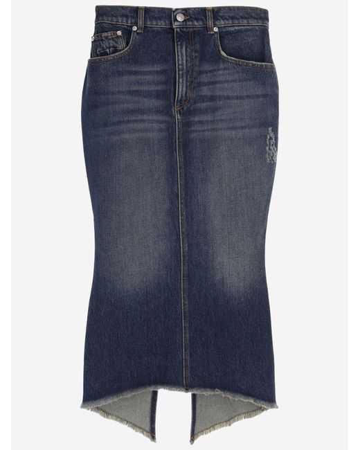 MATIERES FECALES Blue Cotton Denim Skirt