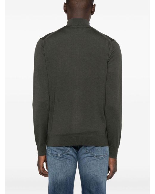 Emporio Armani Green Wool Zipped Cardigan for men