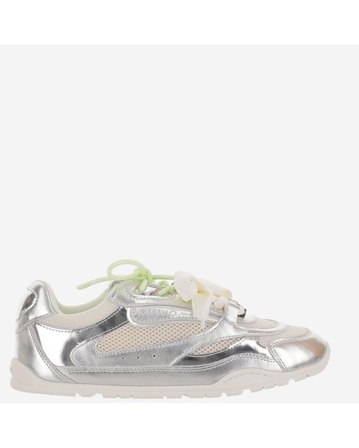 Pinko White Leather And Mesh Sneakers With Two-Tone Laces