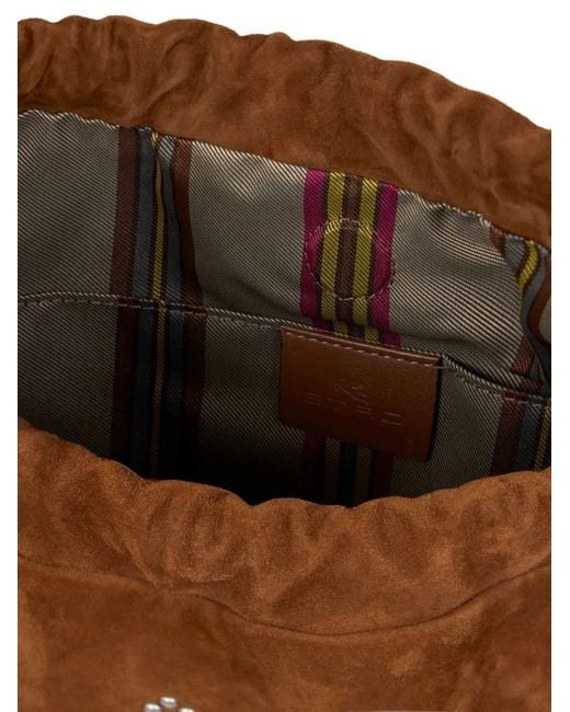 Etro Brown Kalispera Suede Medium Sack Bag With Stud Embellishment