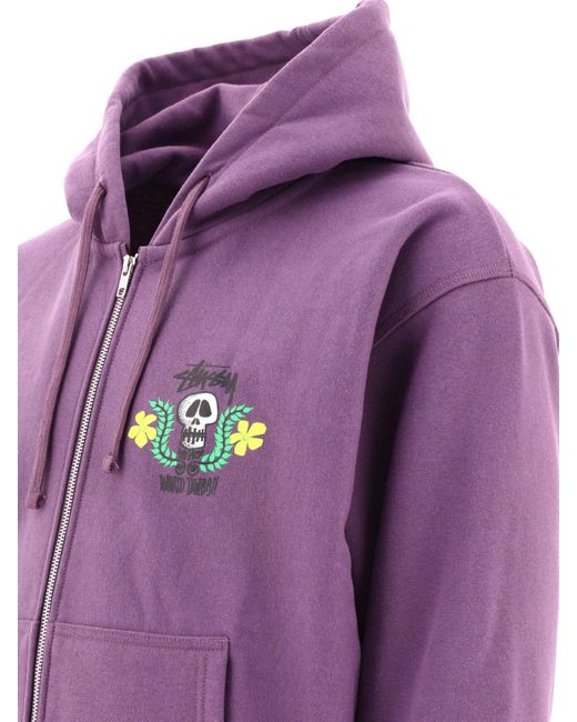 Stussy Skull Crest Hoodie in het Purple voor heren