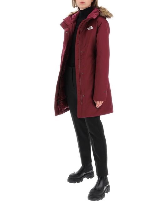 The North Face Red Arctic Parka With Eco-Fur Trimmed Hood
