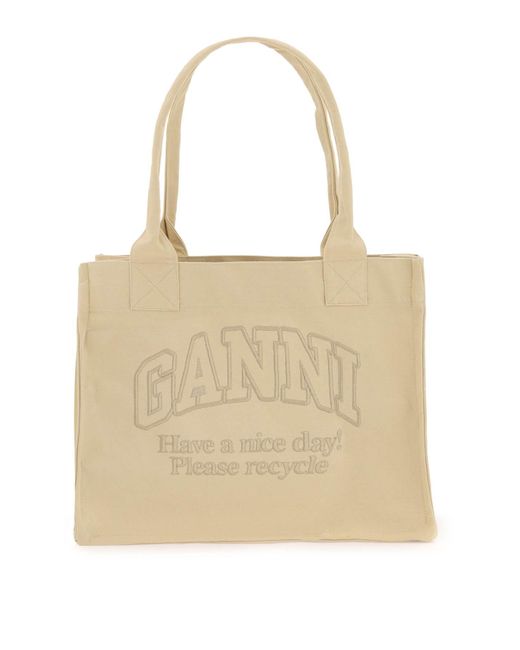 Banni Tote Bag con bordado Ganni de color Natural