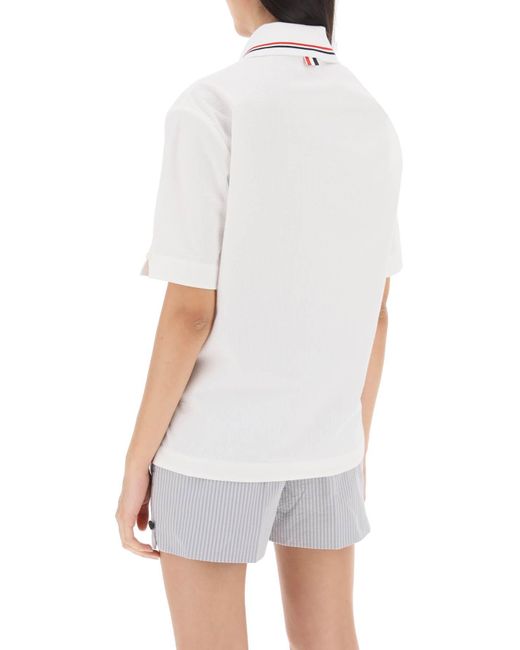 Thom Browne Seersucker Polo Shirt in het White