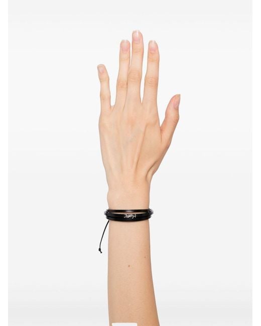 Saint Laurent Black Cassandre Leather Bracelet for men