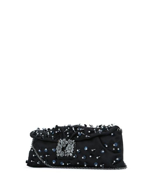 Roger Vivier Black Floral-Embellished Long Sequin Clutch