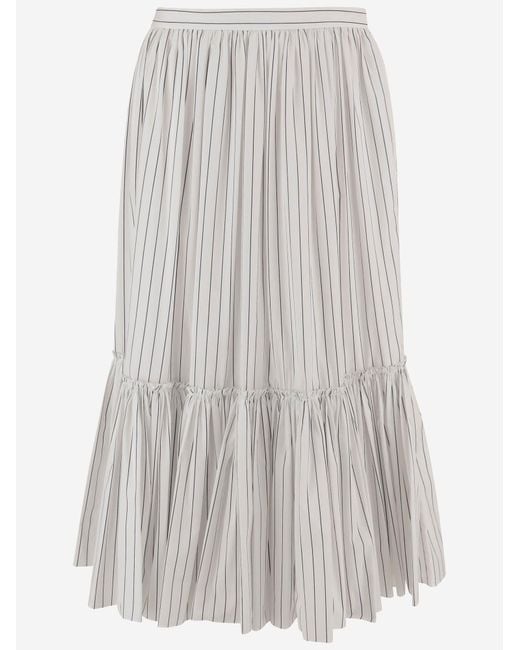 Jil Sander White Cotton Skirt With Striped Pattern