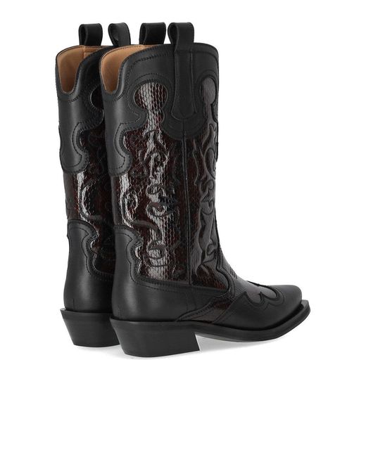 Ganni Black Reptile Effect Texan Boot for men