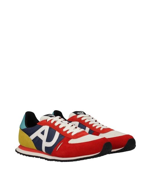 Armani Jeans Red Sneakers Uomo Tessuto Multicolore for men
