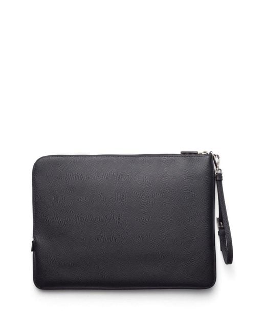 Prada Black Triangle-Logo Leather Clutch Bag for men