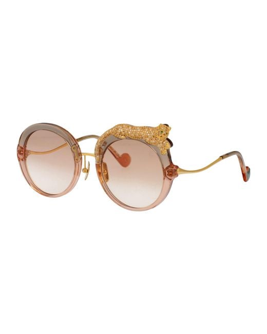 Anna Karin Karlsson Natural Round Sunglasses Rose Et La Roue Crystal Tobacco