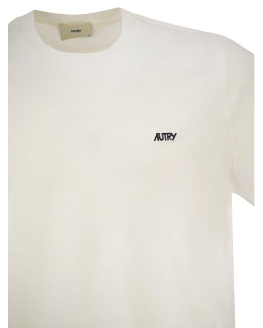 Autry White Cotton T-Shirt With Embroidered Logo for men