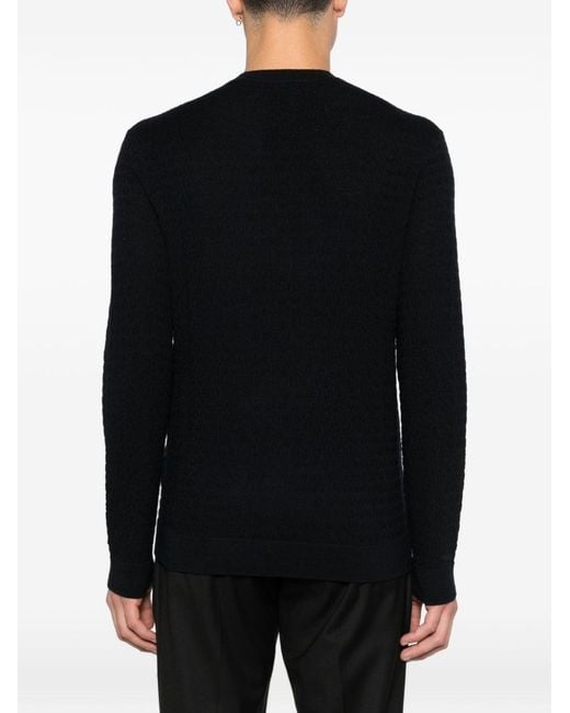 Emporio Armani Black Wool Crewneck Sweater for men