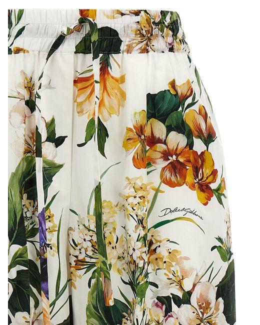 Dolce & Gabbana White Hose Aus Popeline Mit Blumenbouquet-Print