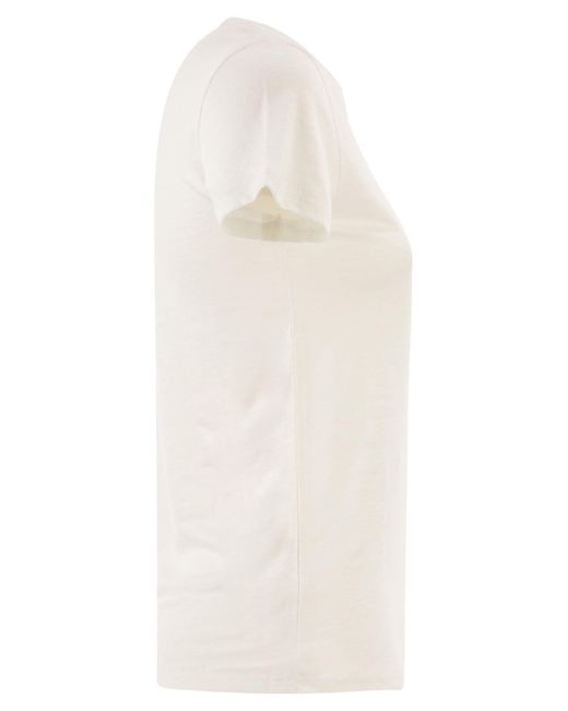 Majestic White Stretch Linen T Shirt With Round Neckline