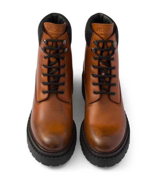 Prada Brown Leather And Re Nylon Booties for men