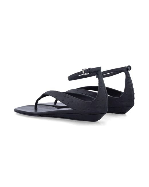 Loulou Blue Niham Ostrich-Effect Flip Flop Sandals