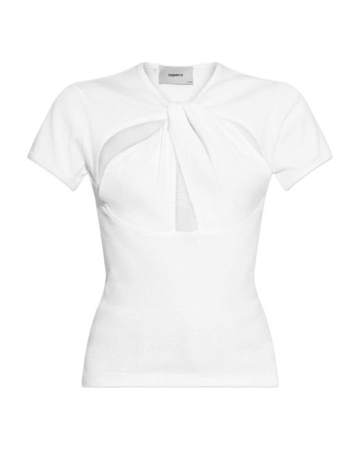 Coperni White Twist-Detail Short-Sleeve Top