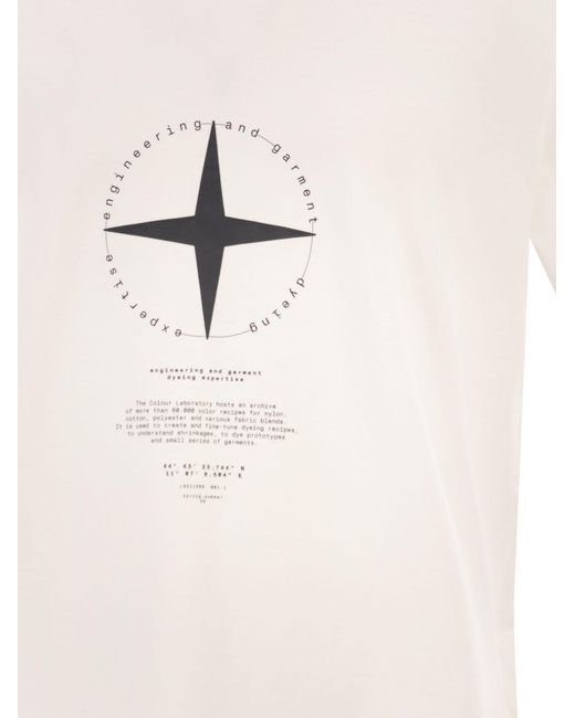 Stone Island White Regular Fit T-Shirt With “Light Compass” Print for men