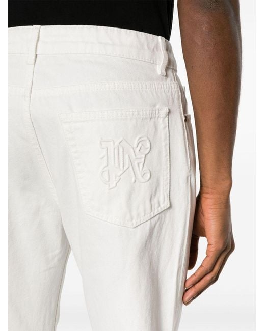 Palm Angels White Logo-Embossed Straight Jeans for men