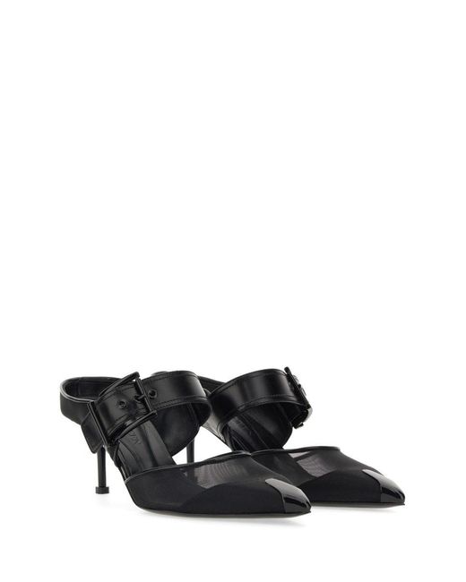 McQueen White Punk Buckle 40Mm Leather Mules