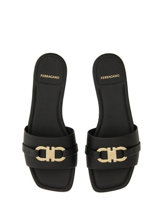 Ferragamo Black Calfskin Slide Sandal
