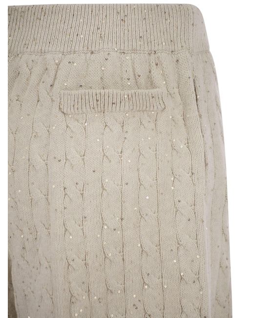 Pantalones cortos de punto de algodón con lentejuelas Brunello Cucinelli de color Natural