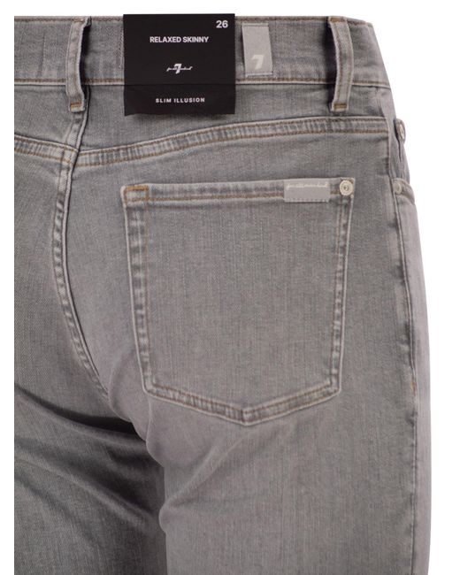 7 For All Mankind Gray Relaxed Skinny Cropped Slim Illusion Stretch Denim Jeans