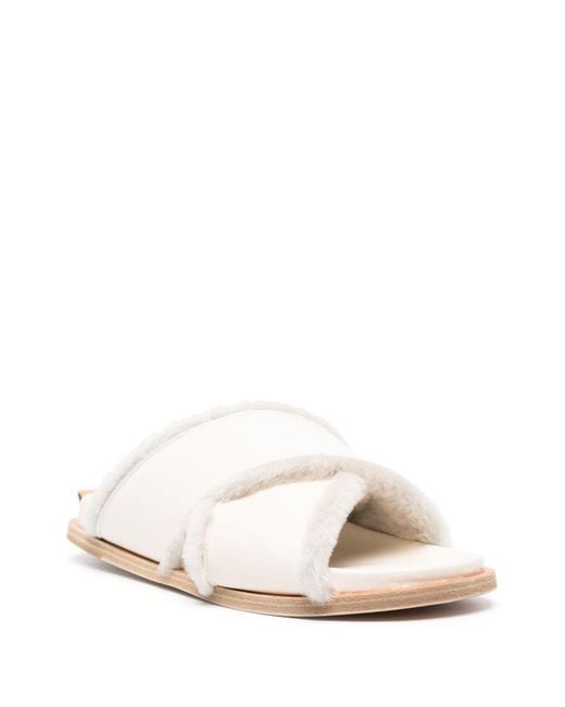 Forte_forte White Shierling And Leather Crossed Sandals