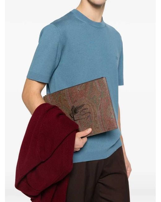 Etro Brown Clutch Bag With Embroidered Logo And Paisley Print