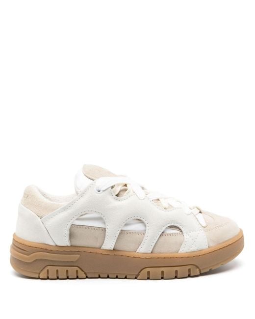 Santha White Curb Panelled Leather Sneakers for men
